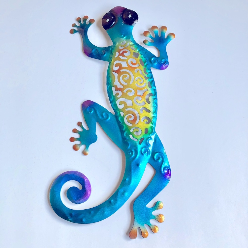 3/$15 NEW 10" Metal Gecko Outdoor Indoor Wall Art, 1 BLUE Gecko